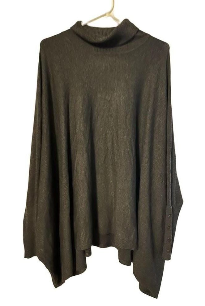 Alfani Turtleneck Cape Sweater Size XL Charcoal Grey Button Cuffs 3