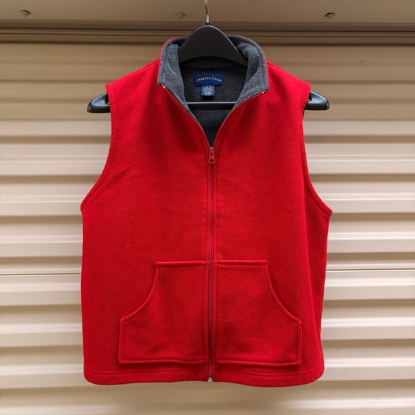 Charter Club Fleece Vest Size M Red Full Zip Pockets