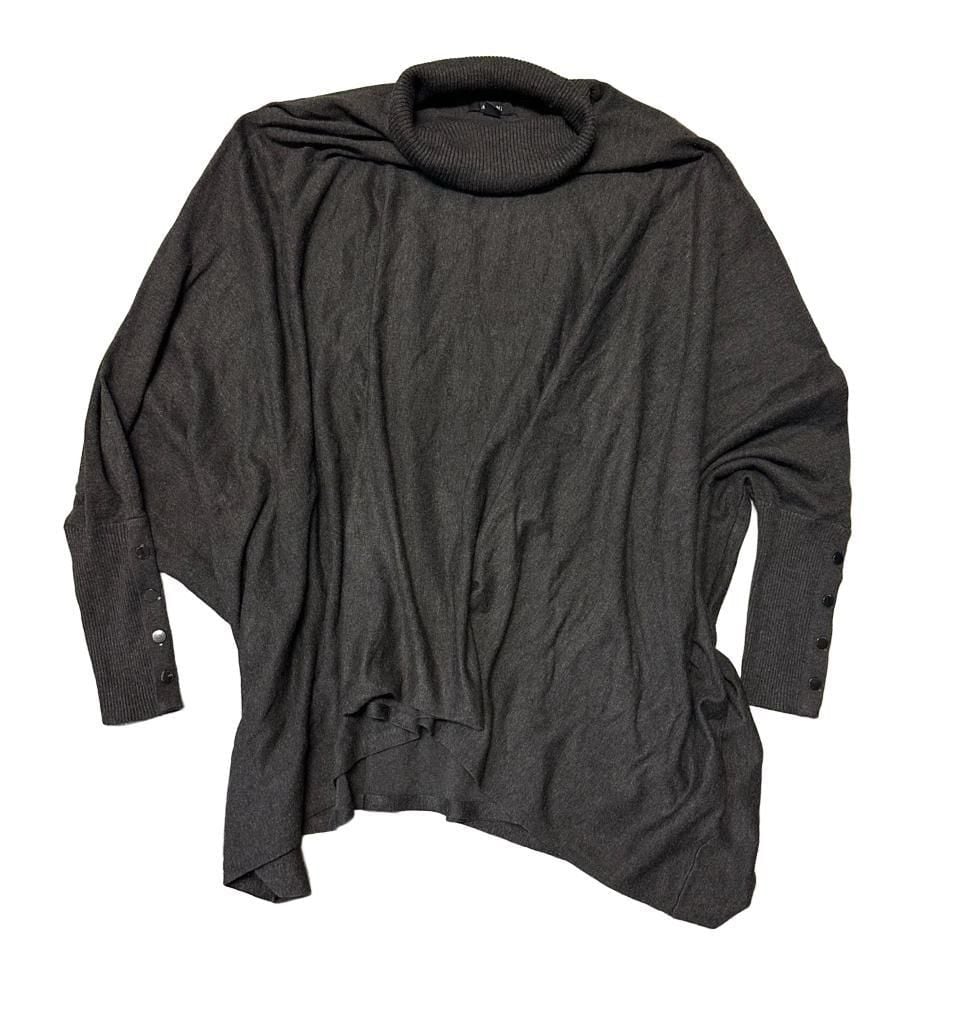 Alfani Turtleneck Cape Sweater Size XL Charcoal Grey Button Cuffs 2