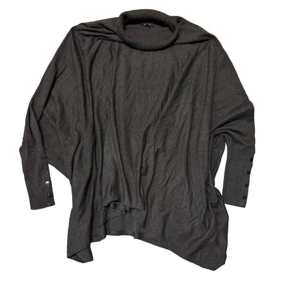 Alfani Turtleneck Cape Sweater Size XL Charcoal Grey Button Cuffs