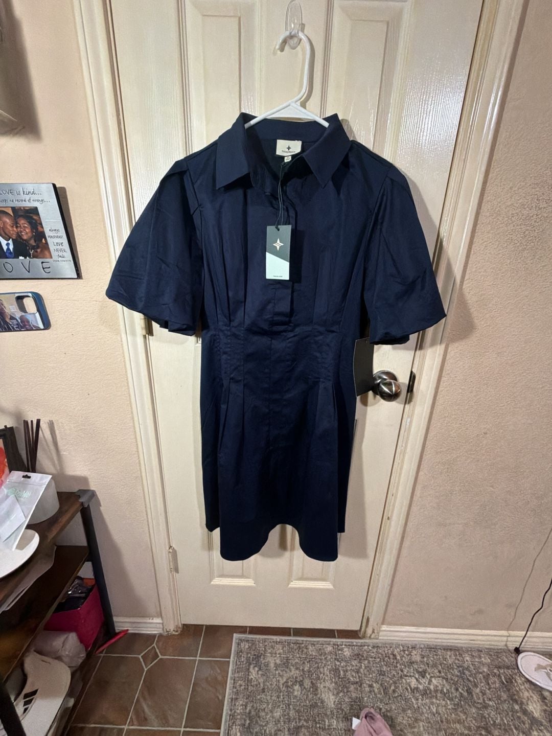 Tuckernuck Shirt Dress Size M Navy Blue Pleated Short Sleeve New 2