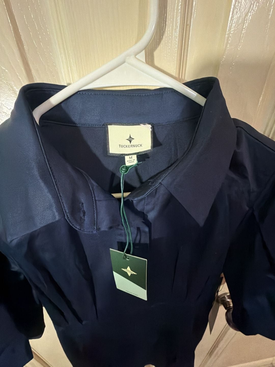 Tuckernuck Shirt Dress Size M Navy Blue Pleated Short Sleeve New 4