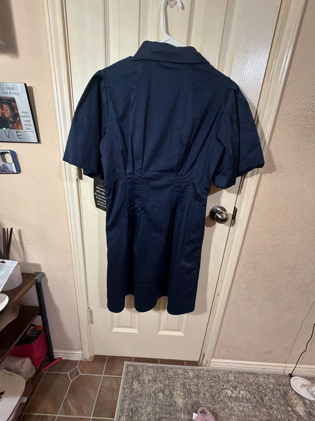 Tuckernuck Shirt Dress Size M Navy Blue Pleated Short Sleeve New 5