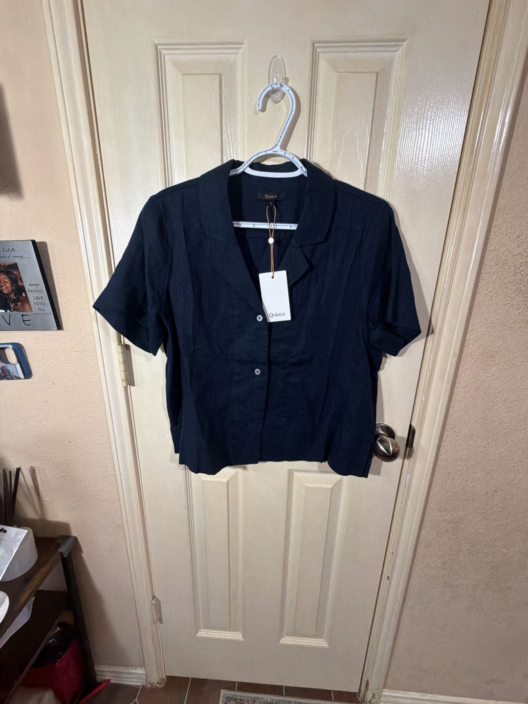 Quince Camp Shirt Size S Navy Linen Short Sleeve Button Down Top 2