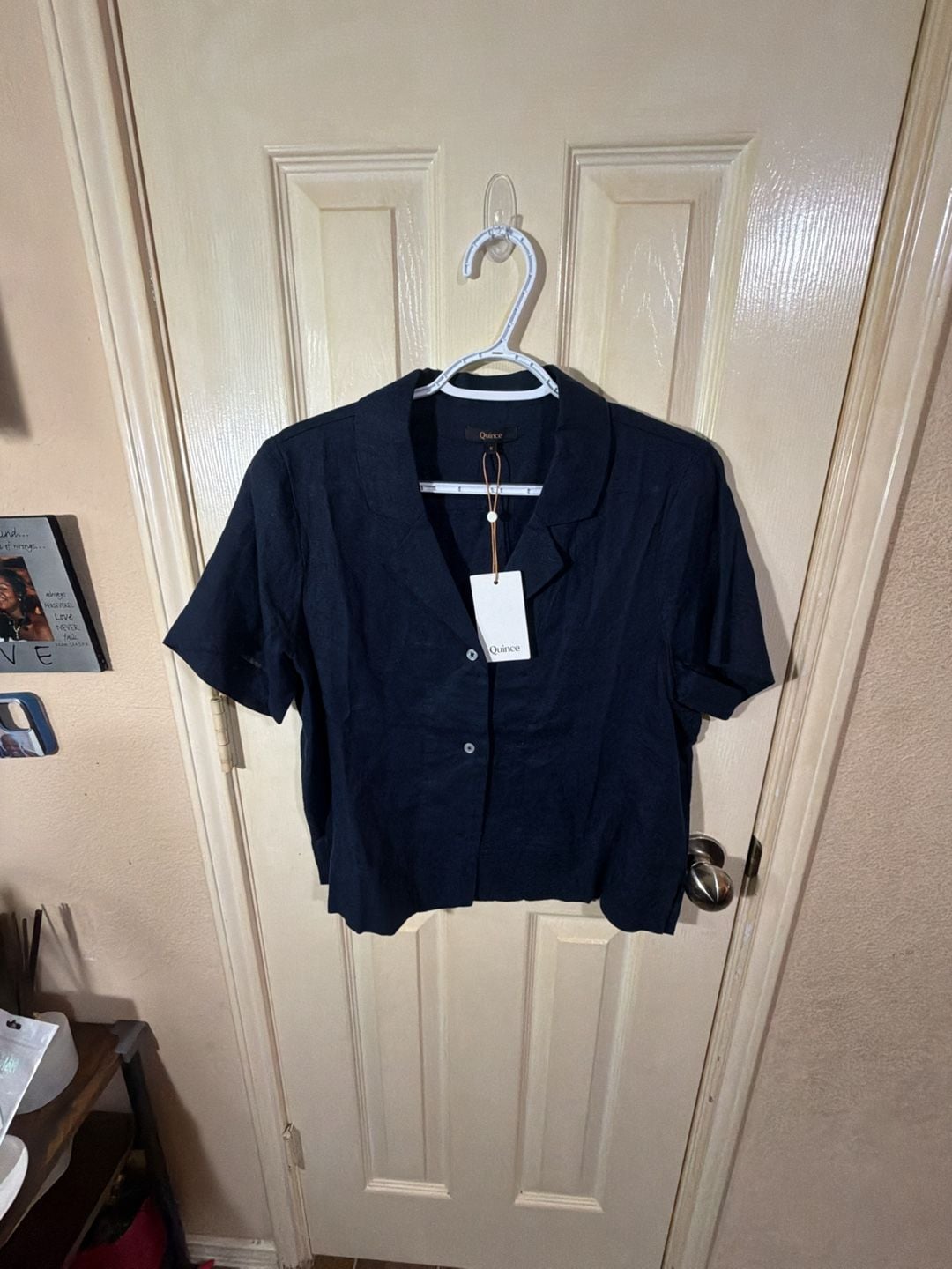 Quince Camp Shirt Size S Navy Linen Short Sleeve Button Down Top 3