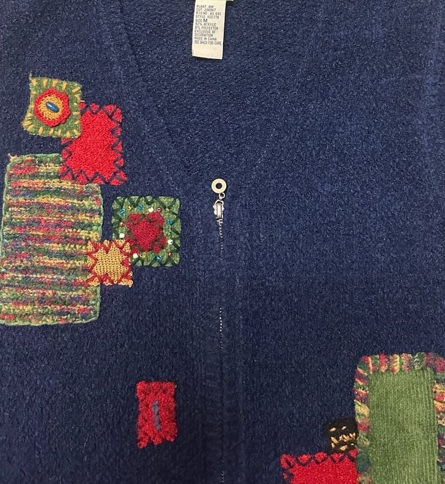 Koret City Blues Zip Knit Vest Size M Navy Blue Patchwork 3