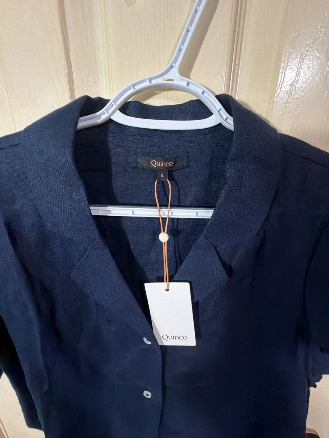 Quince Camp Shirt Size S Navy Linen Short Sleeve Button Down Top 4