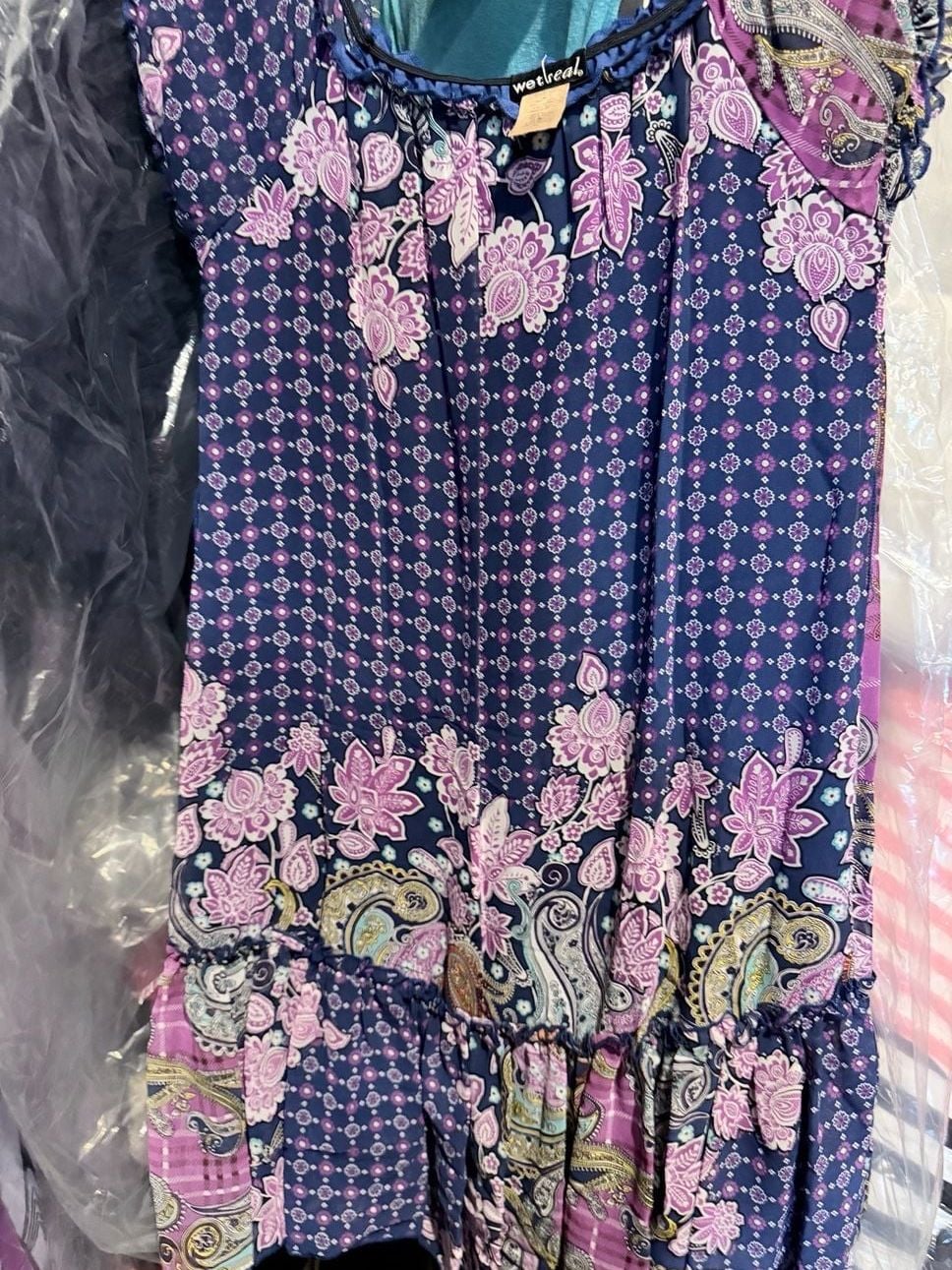 Wet Seal Floral Paisley Sundress Size S Blue Purple Boho Ruffle Hem 2