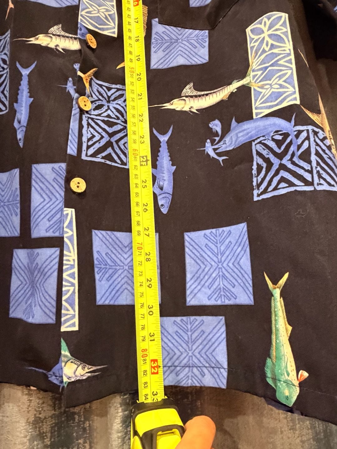 Vintage cotton Hawaiian Shirt XXL Black Fish Print Short Sleeve 9