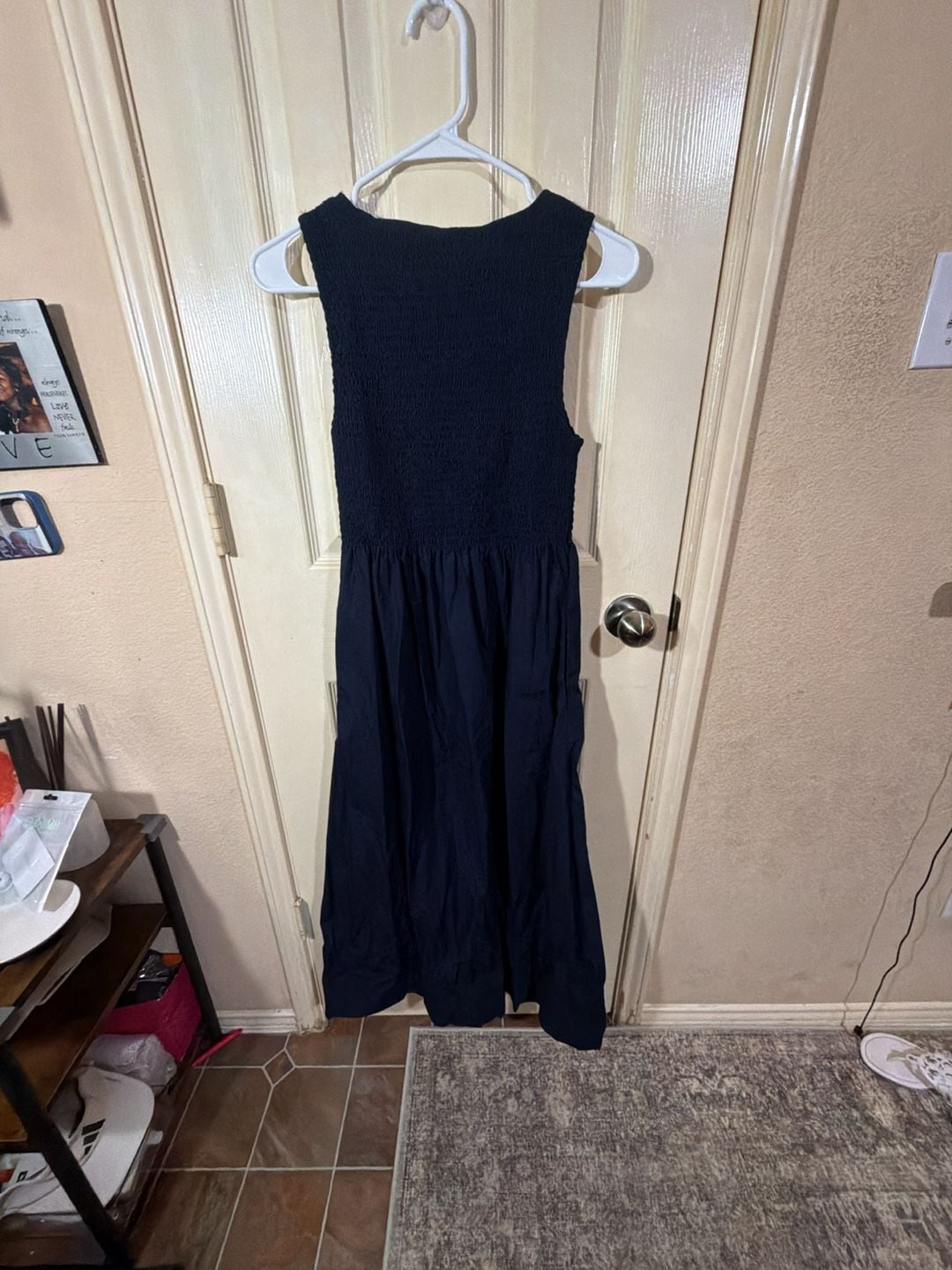 Quince Organic Cotton Poplin Smocked Midi Dress Size XS Black 4