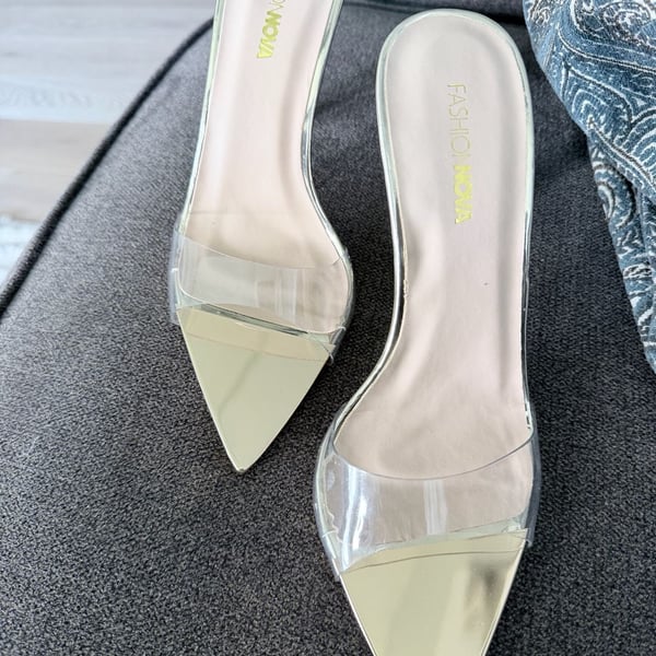 Fashion Nova Pointed Toe Clear Heel Mule Sandals Gold Size 8