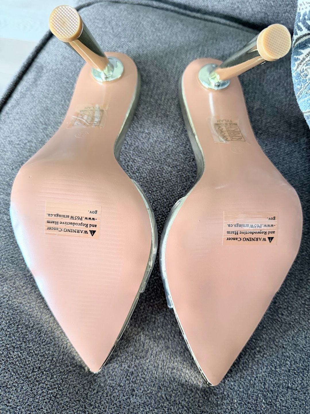 Fashion Nova Pointed Toe Clear Heel Mule Sandals Gold Size 8 5