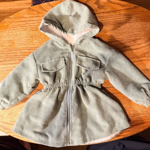 SHEIN Corduroy Hooded Jacket Size 12-18M Green Fleece Lined