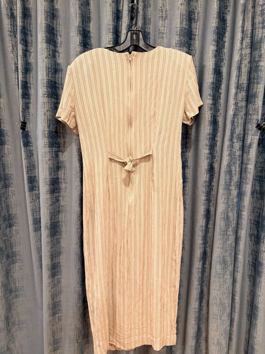 Vintage Infatuation Striped Midi Dress Beige Striped Front Buttons 4