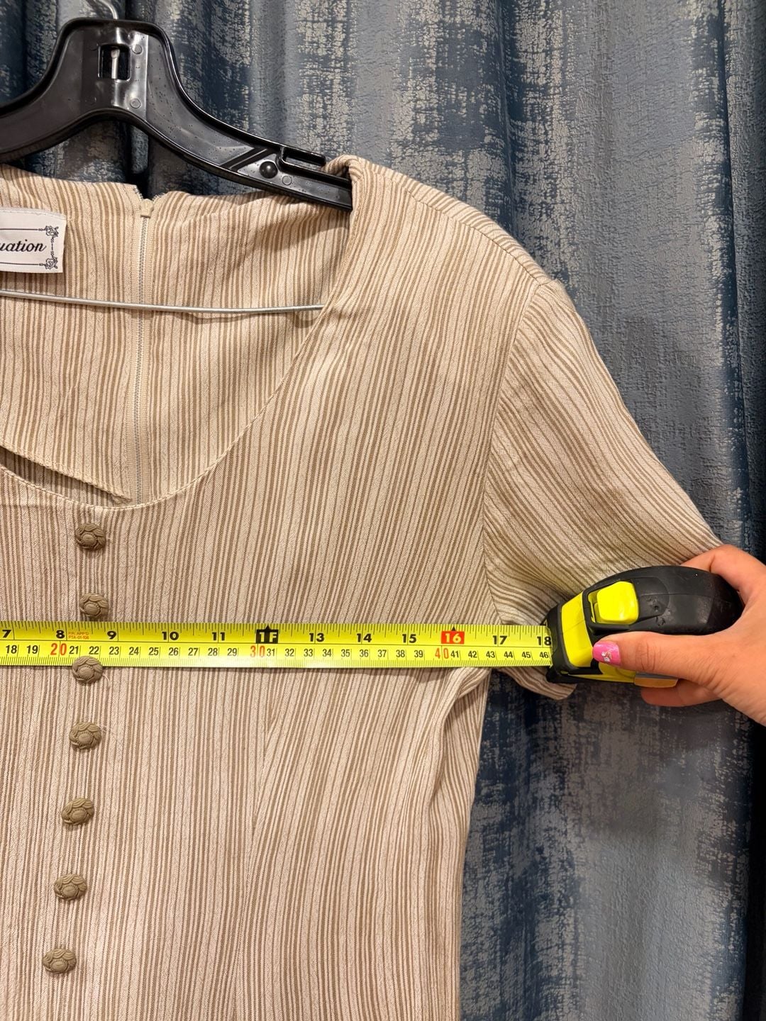 Vintage Infatuation Striped Midi Dress Beige Striped Front Buttons 6