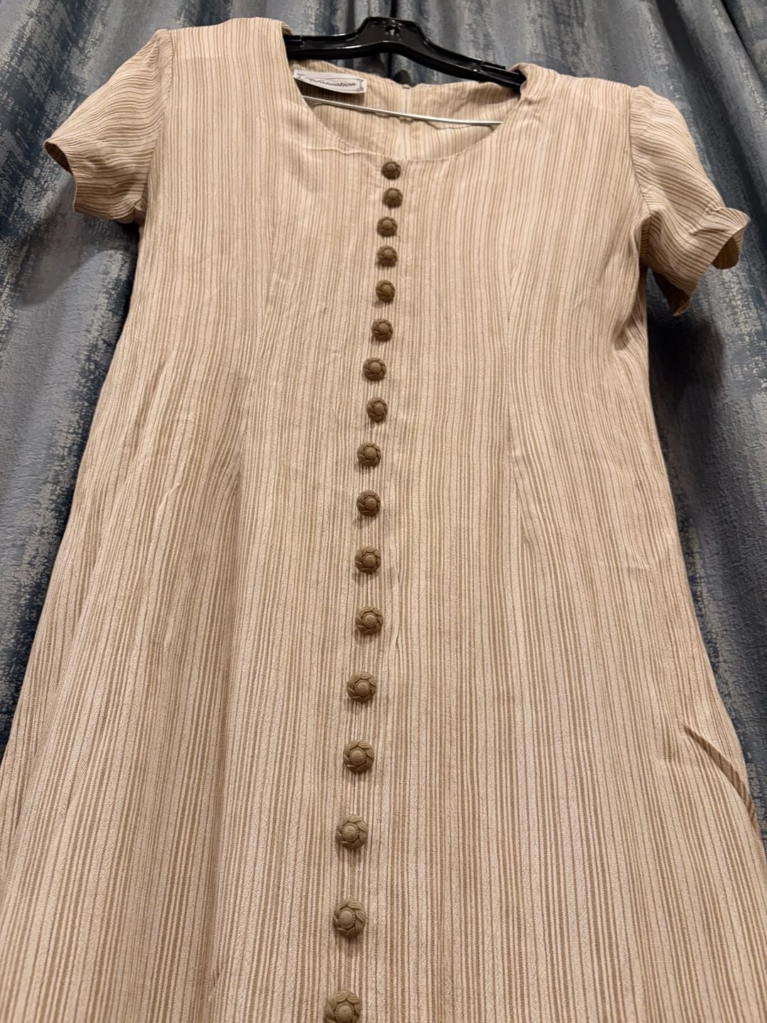 Vintage Infatuation Striped Midi Dress Beige Striped Front Buttons 9