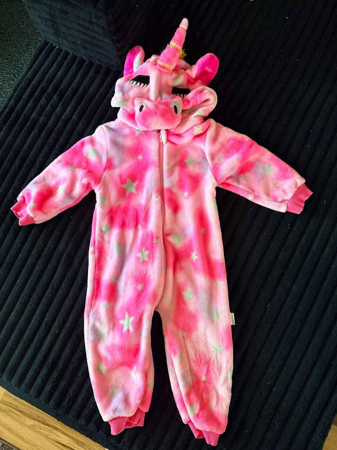 Costume Unbranded Unicorn Onesie 18-24 Months Pink Star Fleece Hooded Jumpsuit 2