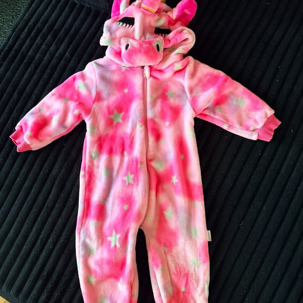 Costume Unbranded Unicorn Onesie 18-24 Months Pink Star Fleece Hooded Jumpsuit
