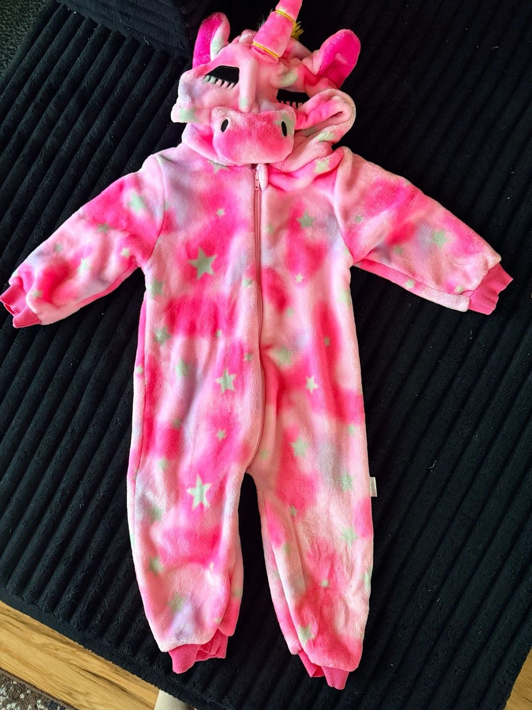 Costume Unbranded Unicorn Onesie 18-24 Months Pink Star Fleece Hooded Jumpsuit 3