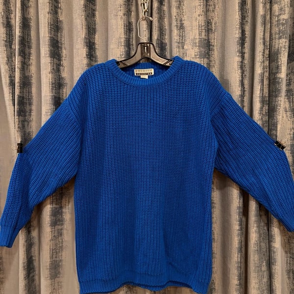 Vintage Keynotes Crew Neck Sweater Size S Royal Blue Acrylic Knit