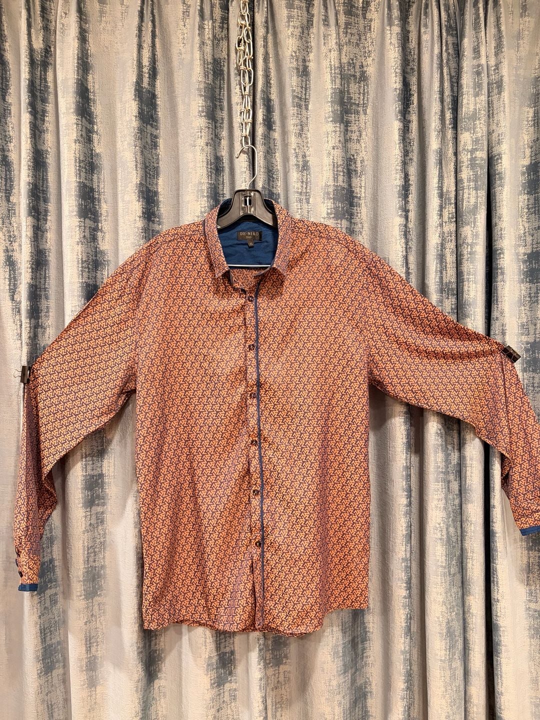 Vintage rare De-Niko 1989 Geometric Print Shirt XL Orange Blue Long Sleeve 2