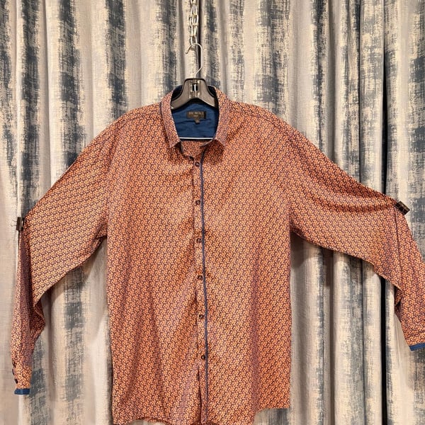 Vintage rare De-Niko 1989 Geometric Print Shirt XL Orange Blue Long Sleeve