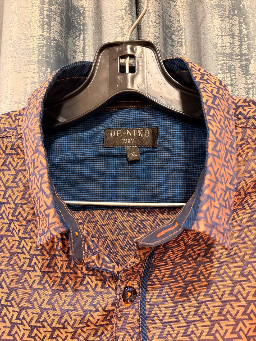 Vintage rare De-Niko 1989 Geometric Print Shirt XL Orange Blue Long Sleeve 3