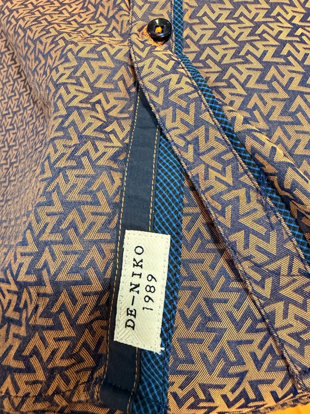 Vintage rare De-Niko 1989 Geometric Print Shirt XL Orange Blue Long Sleeve 4