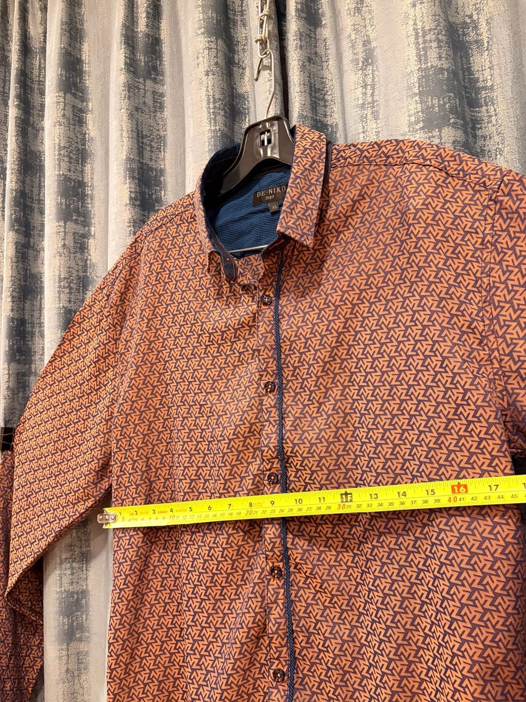 Vintage rare De-Niko 1989 Geometric Print Shirt XL Orange Blue Long Sleeve 5