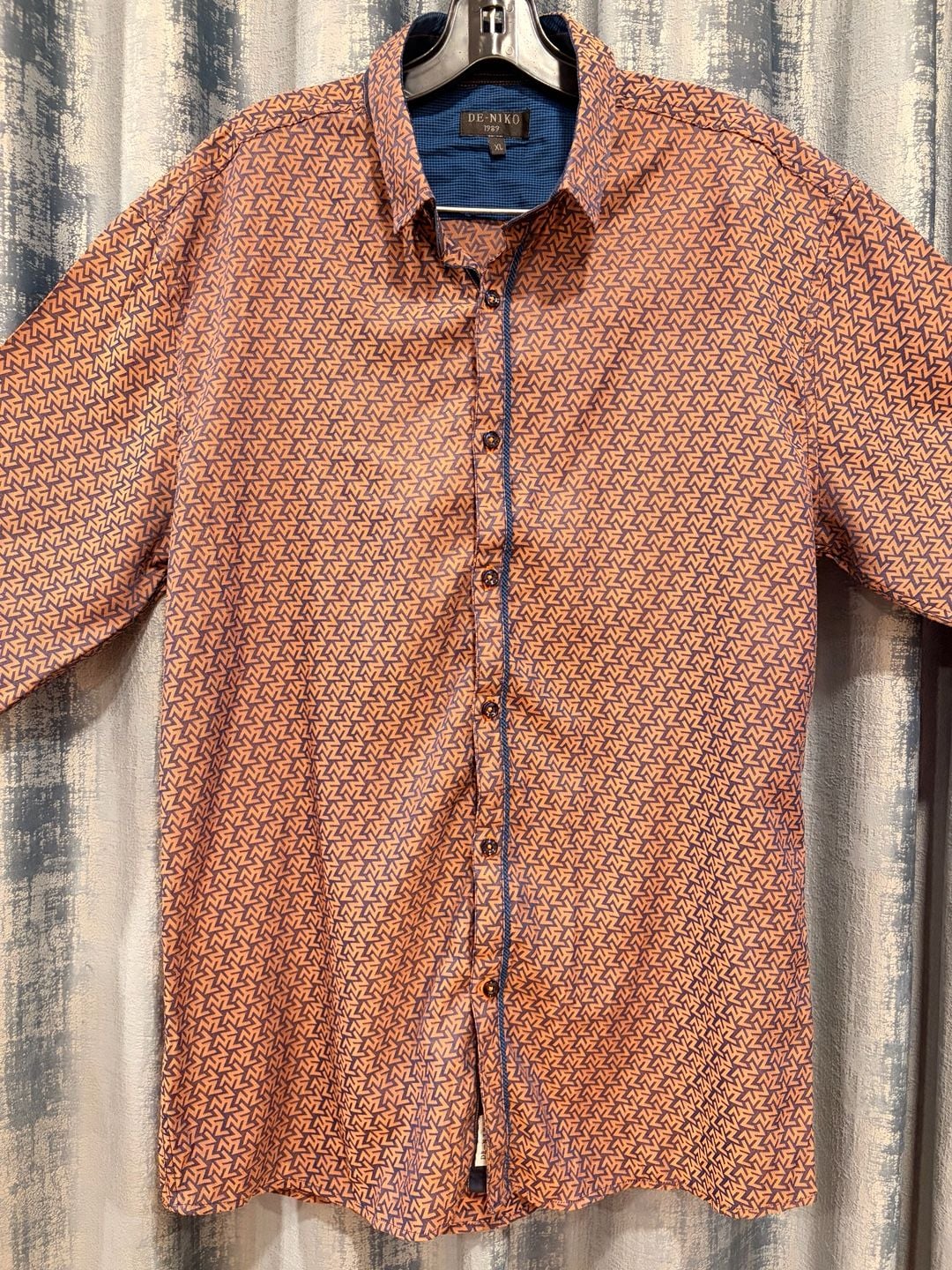 Vintage rare De-Niko 1989 Geometric Print Shirt XL Orange Blue Long Sleeve 6