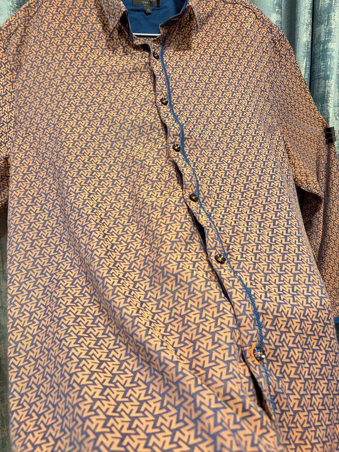 Vintage rare De-Niko 1989 Geometric Print Shirt XL Orange Blue Long Sleeve 7