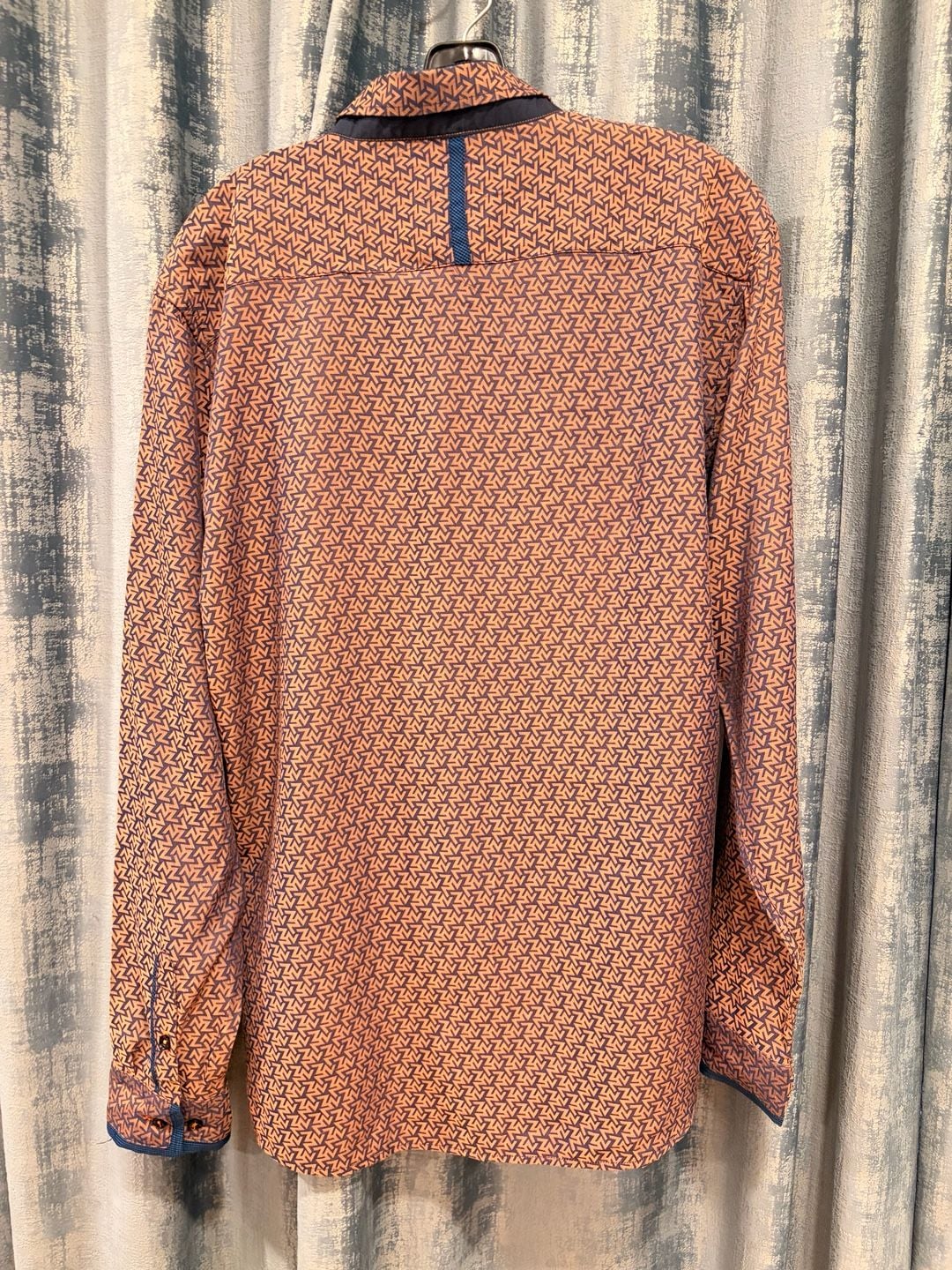 Vintage rare De-Niko 1989 Geometric Print Shirt XL Orange Blue Long Sleeve 8