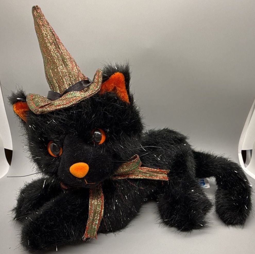 Kids of America Plush Black Cat Witch Hat Sparkle Halloween Plush 2001 Kitty Vtg 3