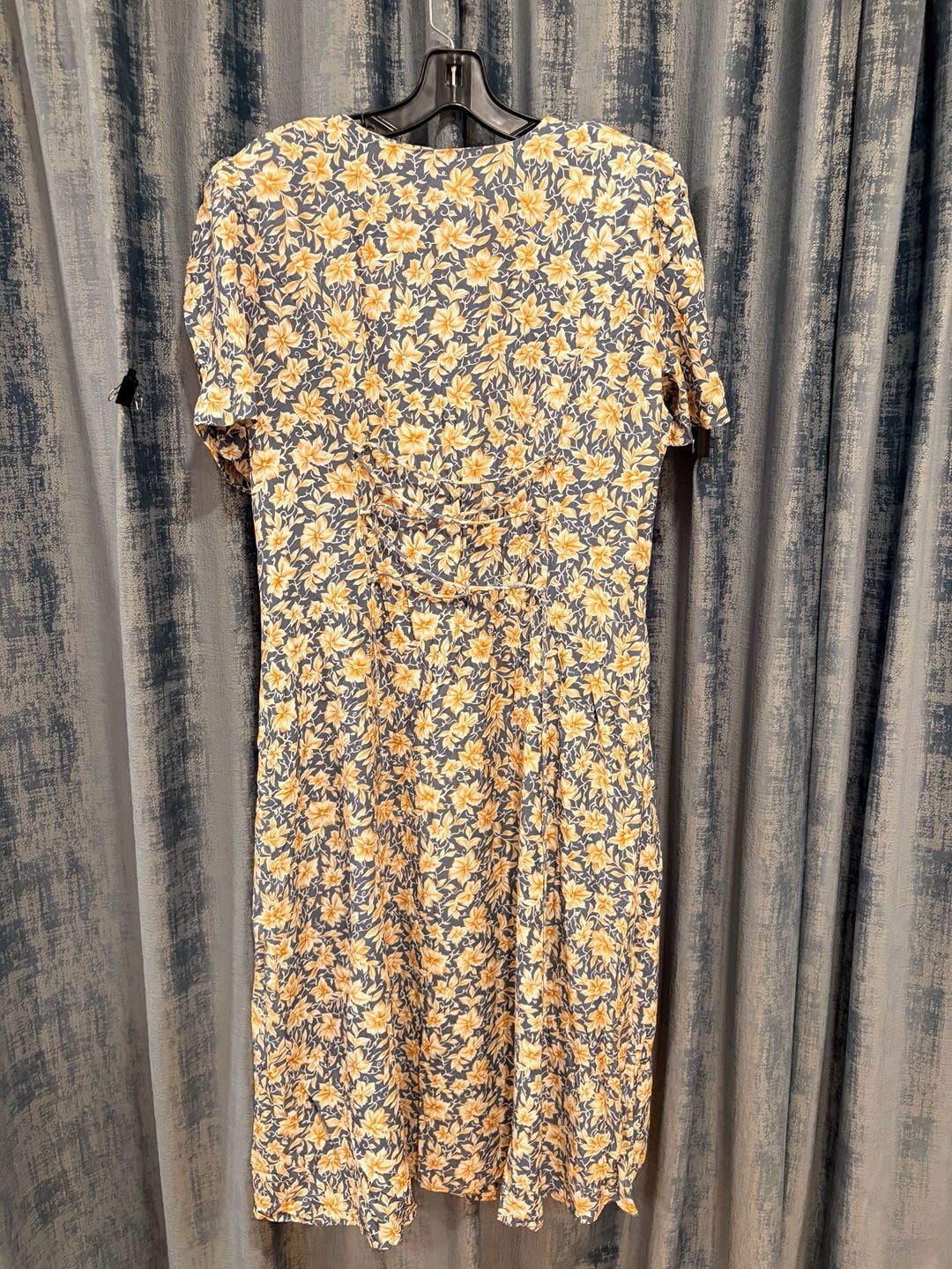 Vintage Caroline Wells Midi Dress Size 12 Floral Blue Lace Up Back 2