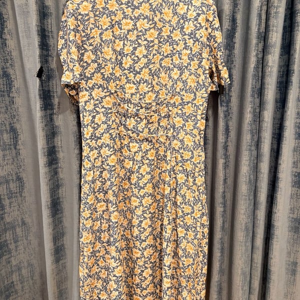 Vintage Caroline Wells Midi Dress Size 12 Floral Blue Lace Up Back