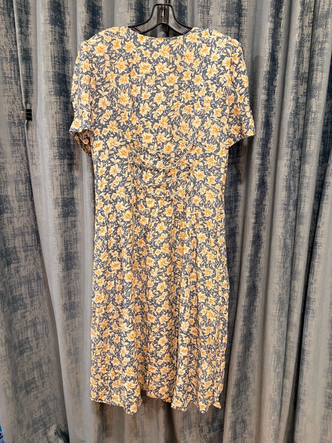 Vintage Caroline Wells Midi Dress Size 12 Floral Blue Lace Up Back 8