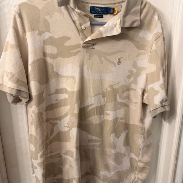 Polo Ralph Lauren Polo Shirt Size L Beige Camo Classic Fit