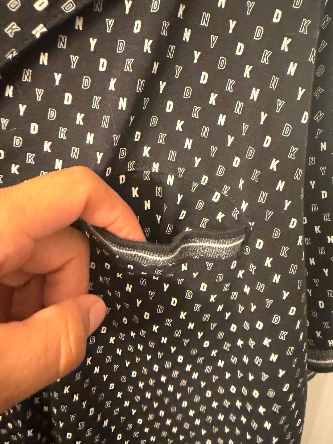 DKNY Polo Shirt Size L Black White Logo Print Pocket 4