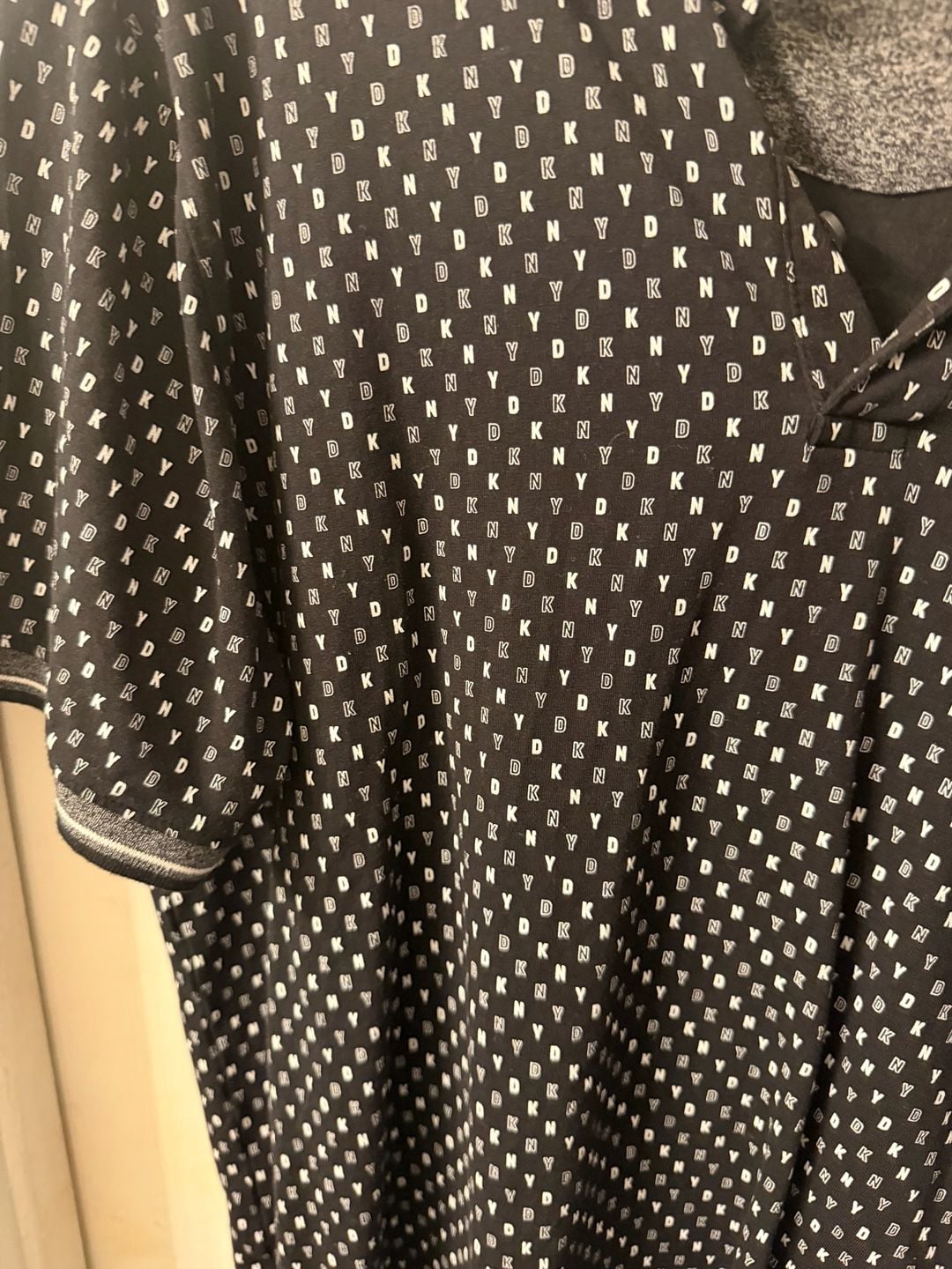DKNY Polo Shirt Size L Black White Logo Print Pocket 5