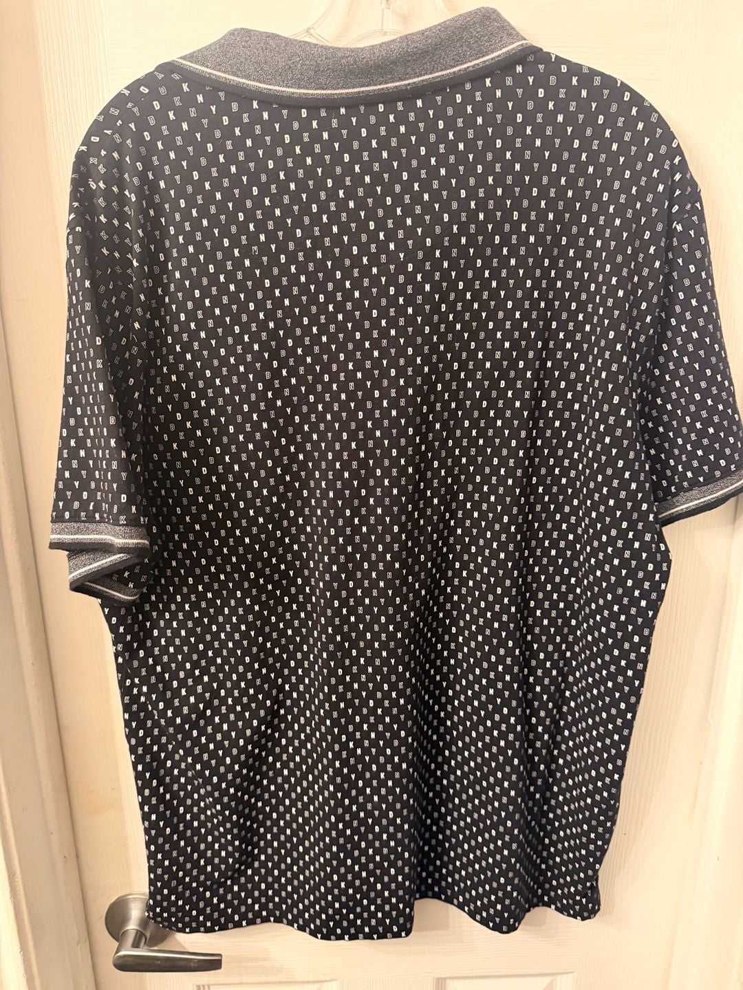 DKNY Polo Shirt Size L Black White Logo Print Pocket 8