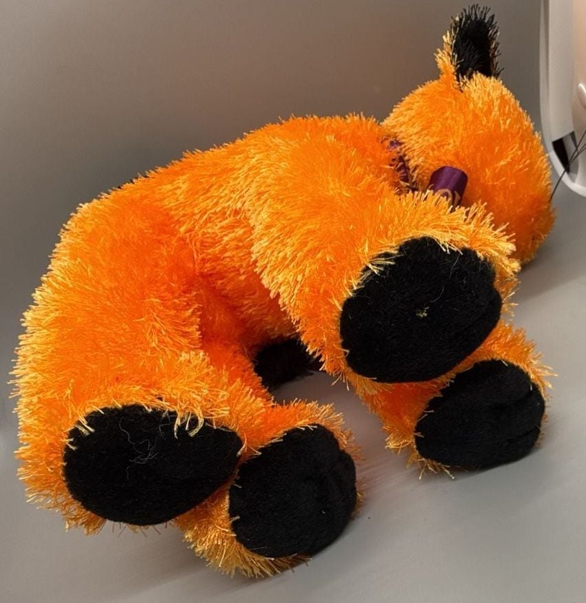 American Greetings Halloween Orange & Black Cat Plush Animal Kitty Decor Vtg 9
