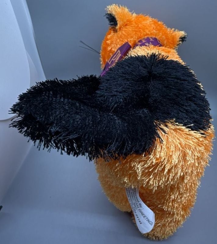 American Greetings Halloween Orange & Black Cat Plush Animal Kitty Decor Vtg 10