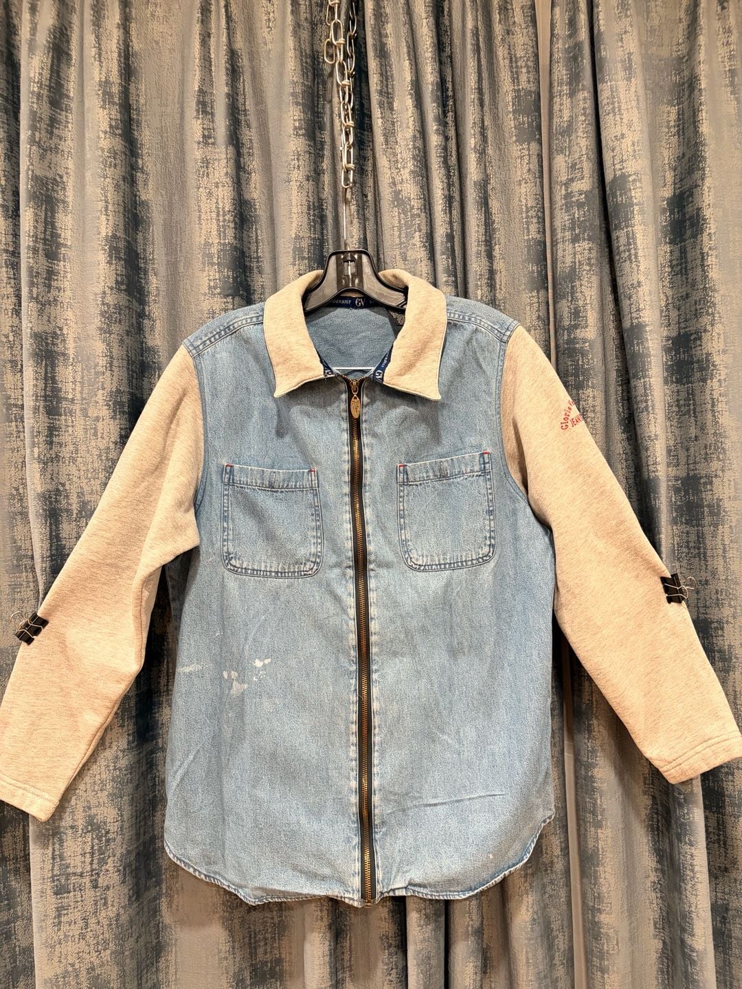 Gloria Vanderbilt Denim And Fleece Jacket Size M Blue Gray Zip 2