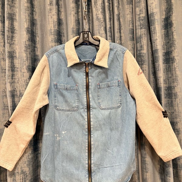 Gloria Vanderbilt Denim And Fleece Jacket Size M Blue Gray Zip