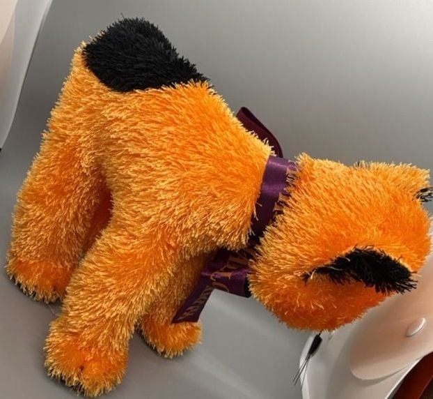American Greetings Halloween Orange & Black Cat Plush Animal Kitty Decor Vtg 8