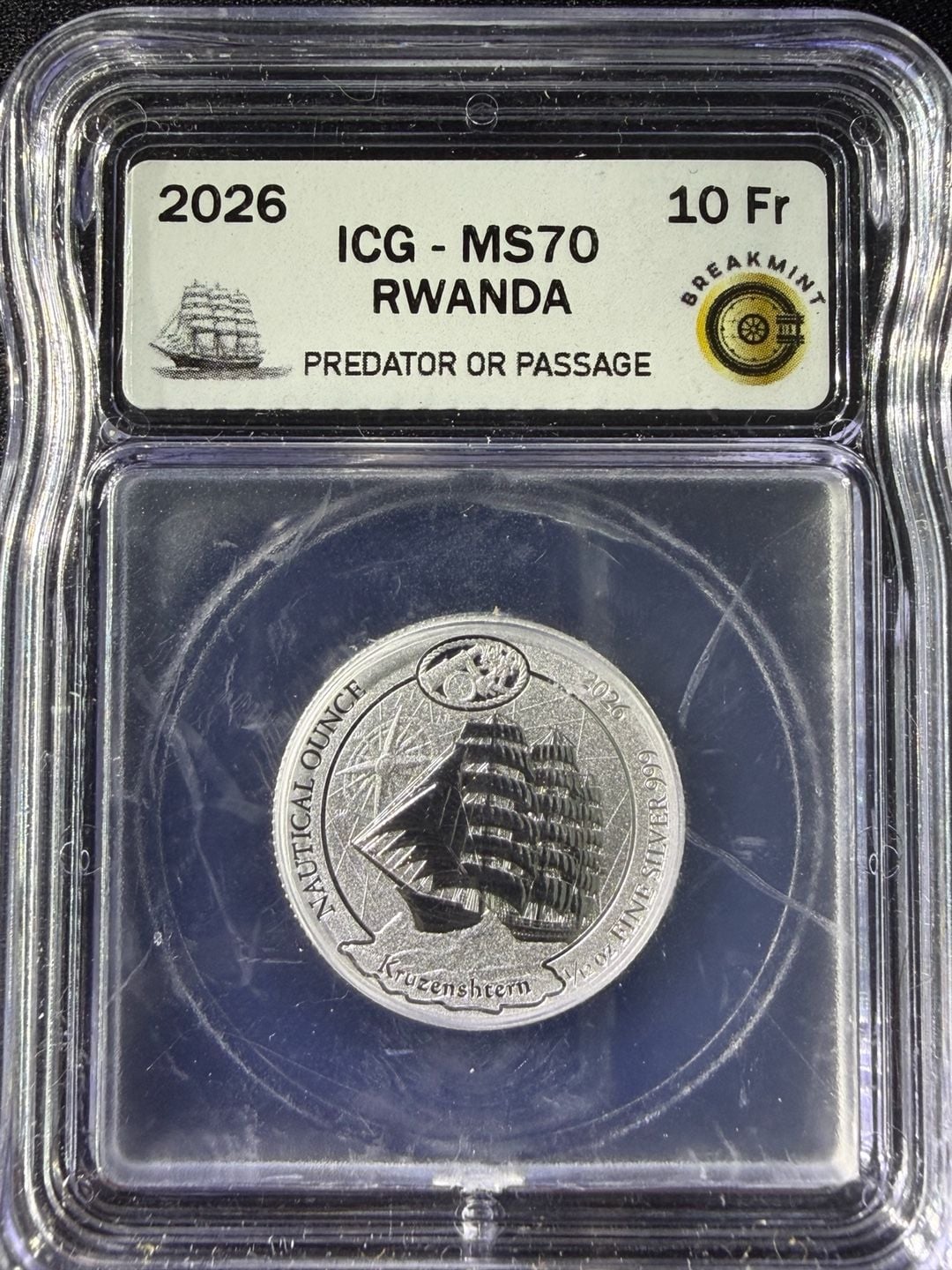 2026 Rwanda Nautical Ounce Kruzenshtern 1/12 oz Silver MS70 1