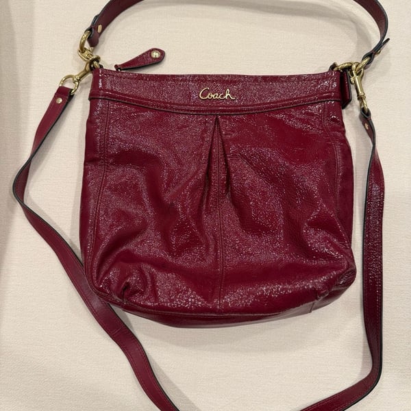 Coach Ashley Red Burgundy Patent Leather Shoulder Bag F20462