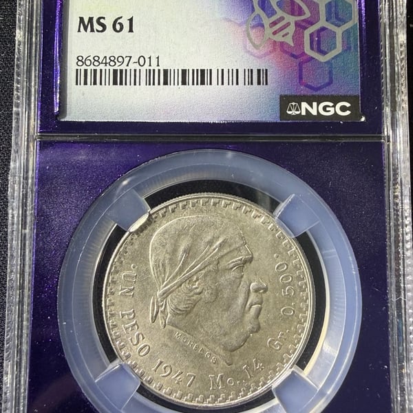 NGC 1947 Mo Mexico Peso MS 61 Silver Coin
