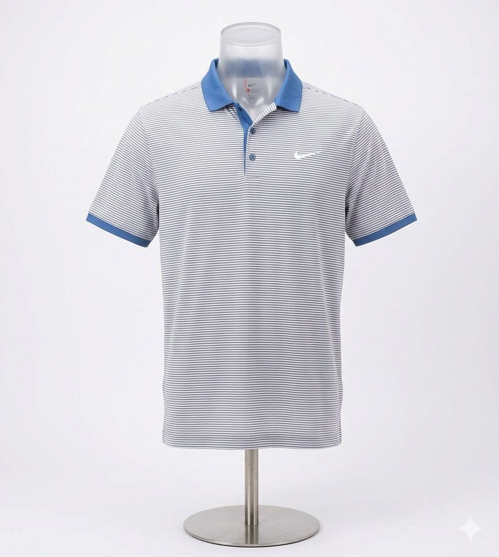 Nike Golf Dri-Fit Standard Fit Blue and White Striped Polo Shirt Size XXL 2