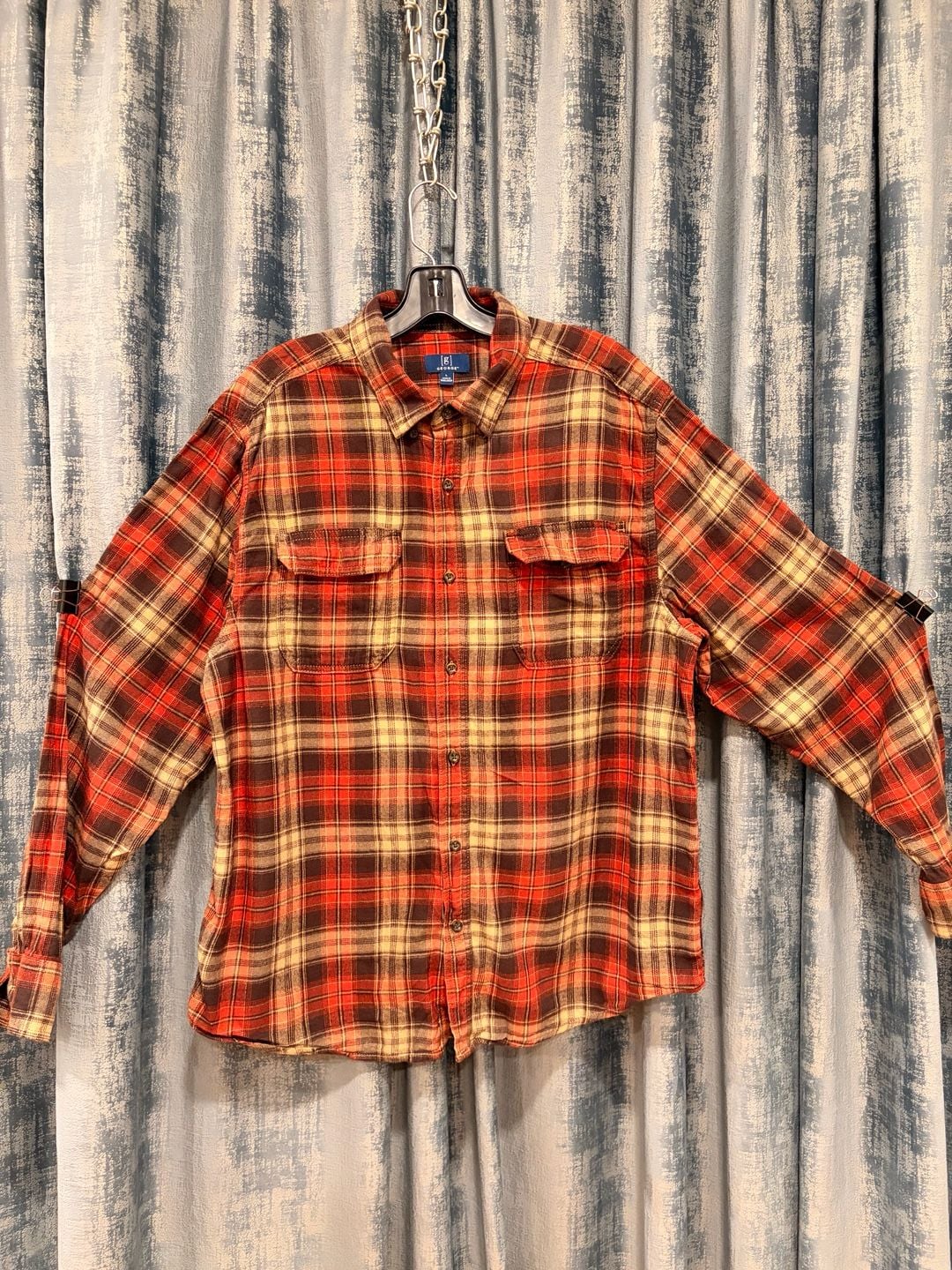 George Flannel Shirt Size L Red Plaid Long Sleeve Pocket Casual 2